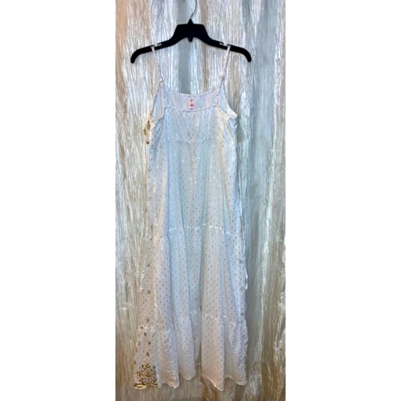 Justice Long White Dress Silver & Gold Applique Adjustable Straps 18 Youth - Picture 4 of 8
